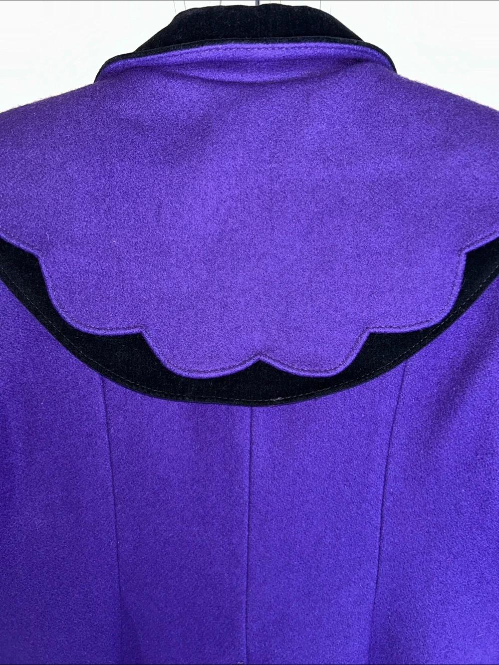Vintage Rothschild Vibrant Purple Double-Breasted Wool Coat with Black Trim